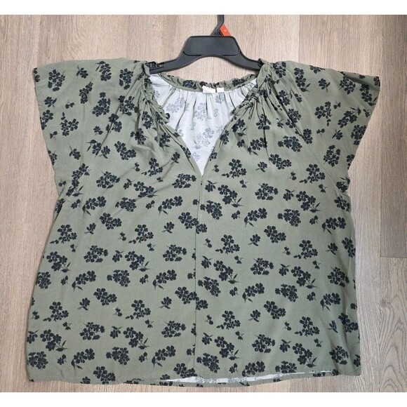 GAP Women Olive Green Floral Blouse XL / Rayon Top – Casual Vintage Style - Picture 13 of 16